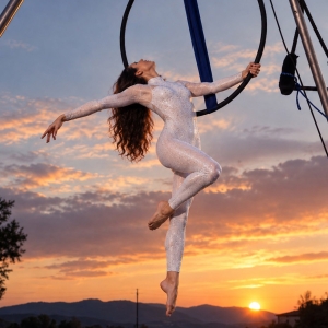 Acrobata durante uno spettacolo di danza aerea per matrimonio